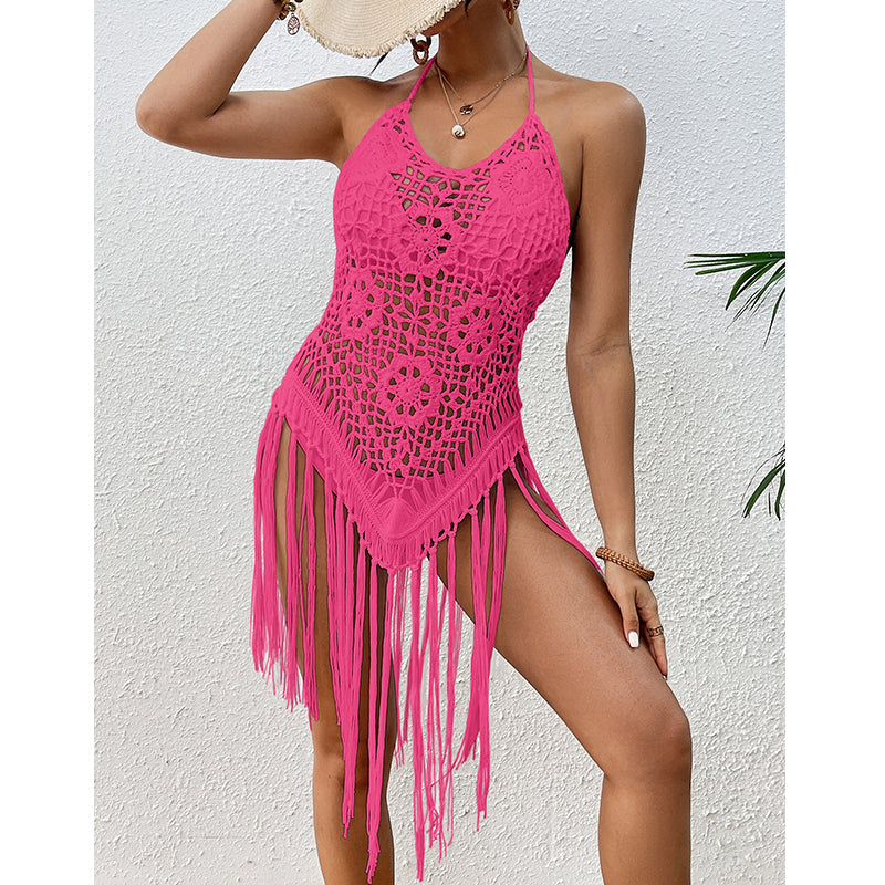 Beach Vacation Sexy Big Backless Hand Crocheting Lace Up Cutout Tassel Bikini Short Top Crochet hook