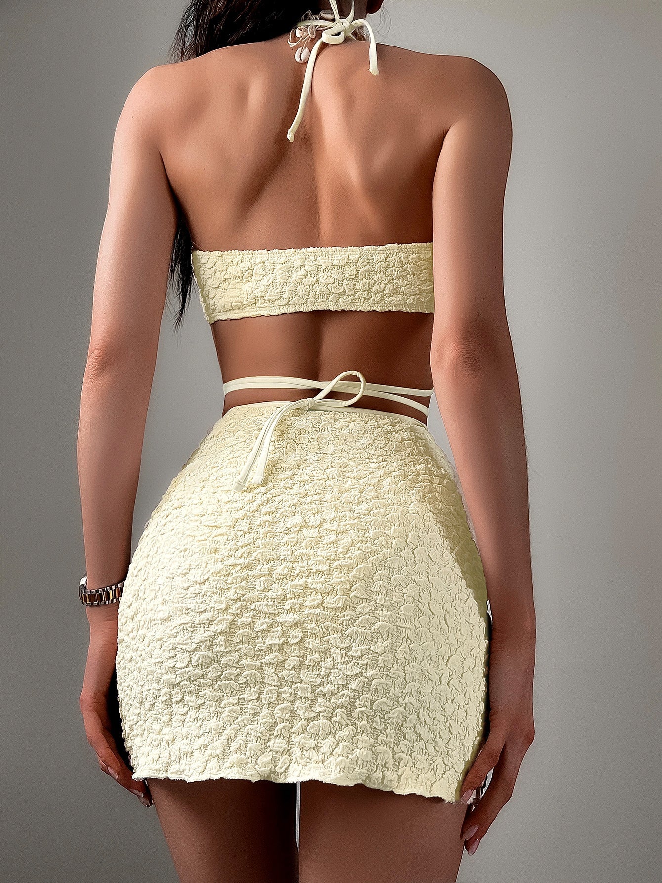 Swimwear Sexy Bikini Three Piece Halter Strap White Bikini Swimsuit