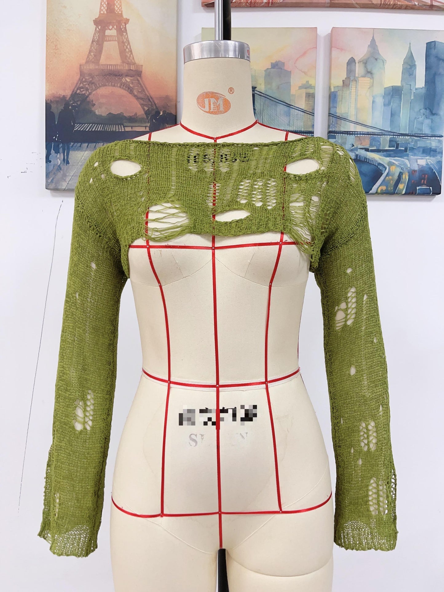 Spring Summer Beach Cover Up Solid Color Ultra Short Bell Sleeve Women Knitwear