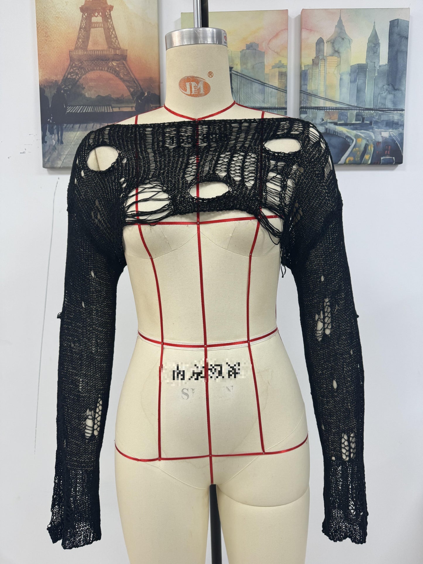 Spring Summer Beach Cover Up Solid Color Ultra Short Bell Sleeve Women Knitwear