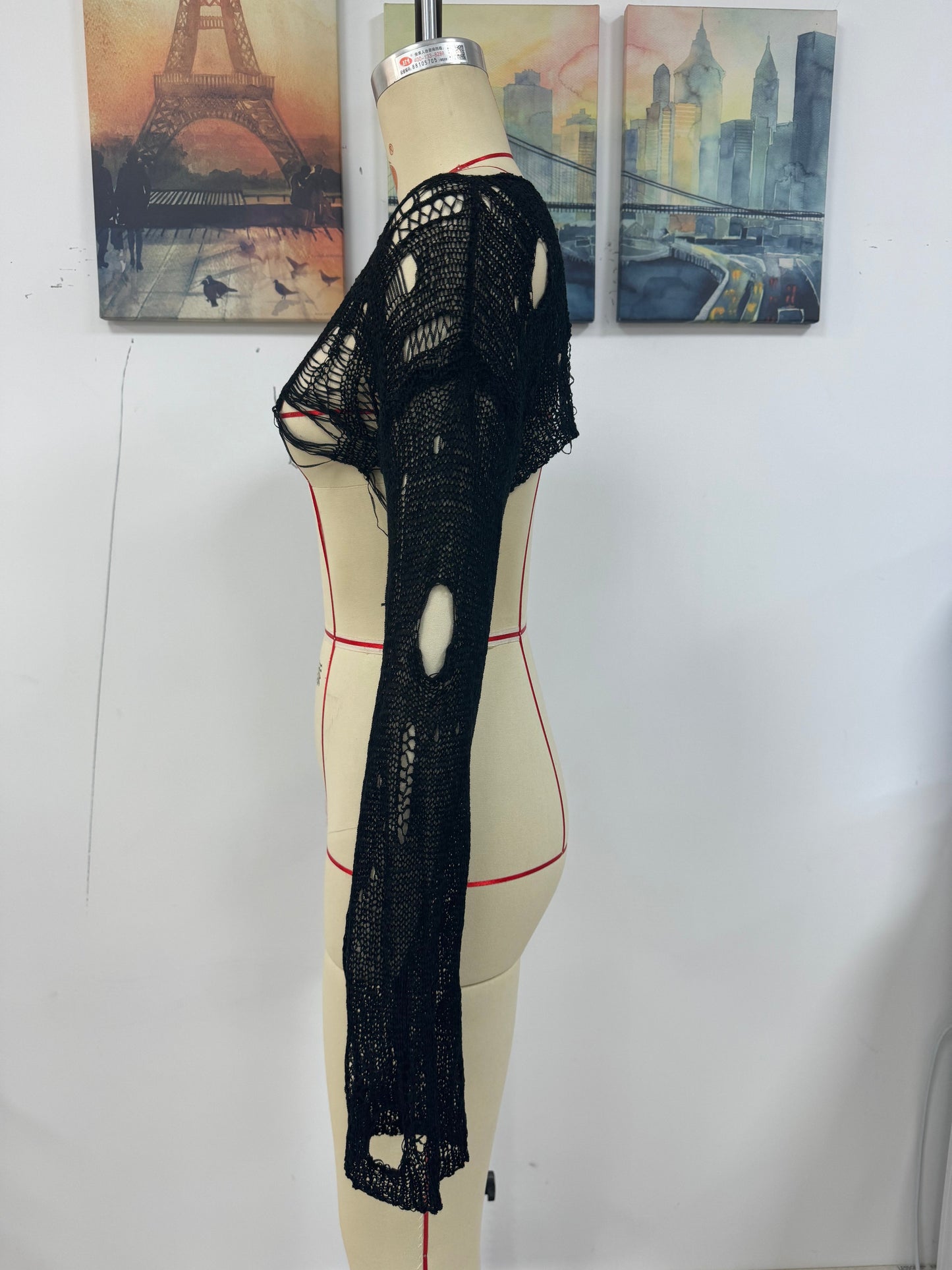 Spring Summer Beach Cover Up Solid Color Ultra Short Bell Sleeve Women Knitwear