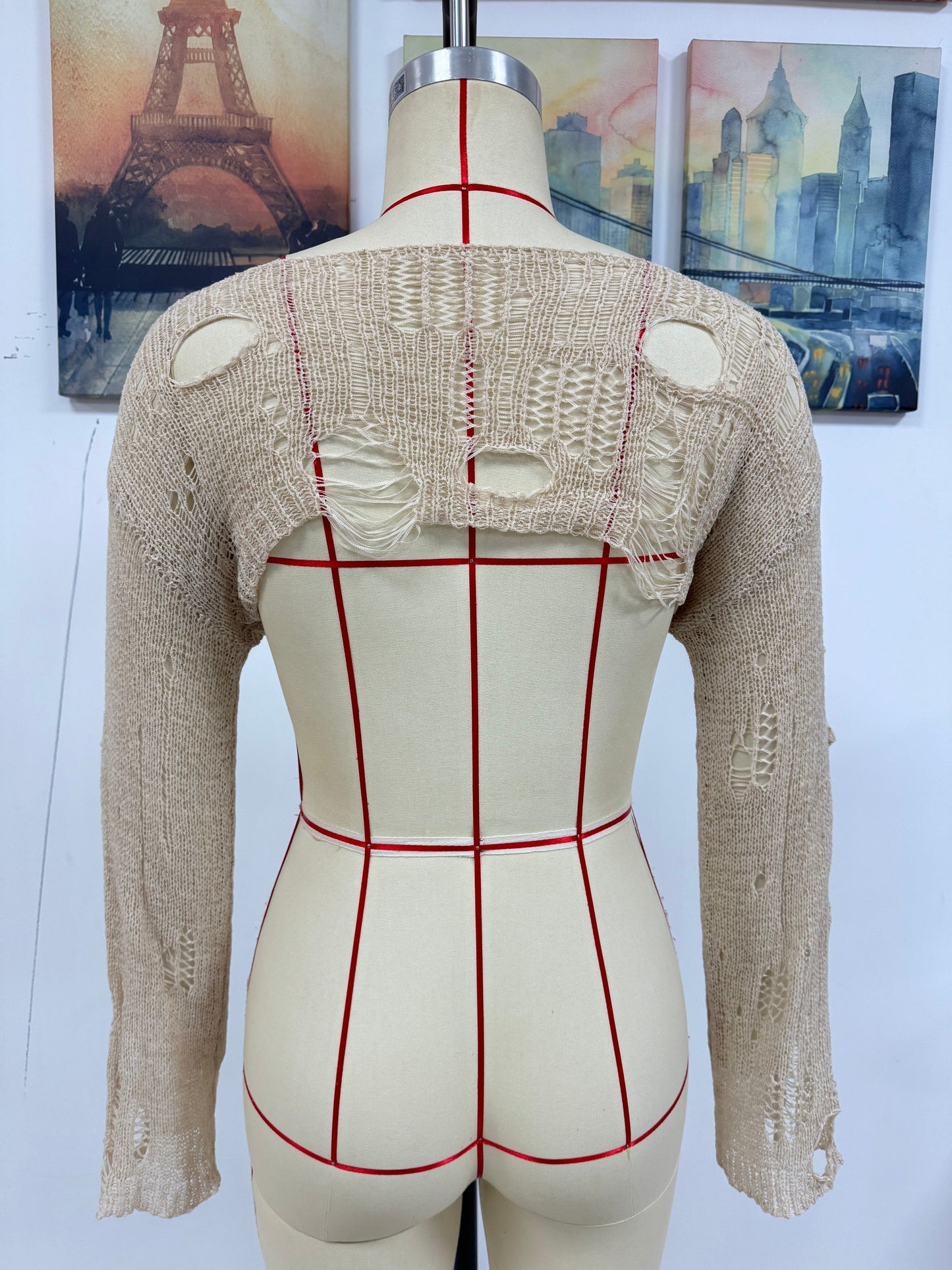 Spring Summer Beach Cover Up Solid Color Ultra Short Bell Sleeve Women Knitwear