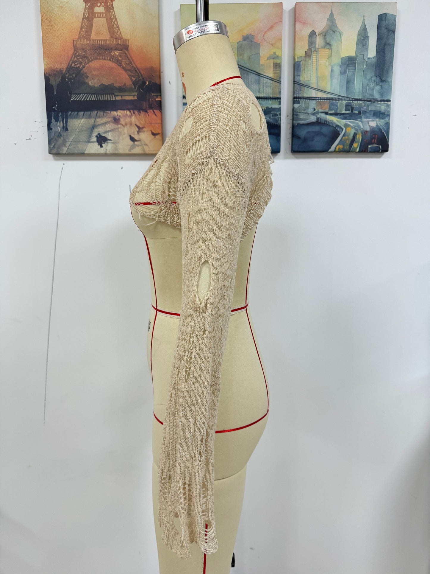 Spring Summer Beach Cover Up Solid Color Ultra Short Bell Sleeve Women Knitwear