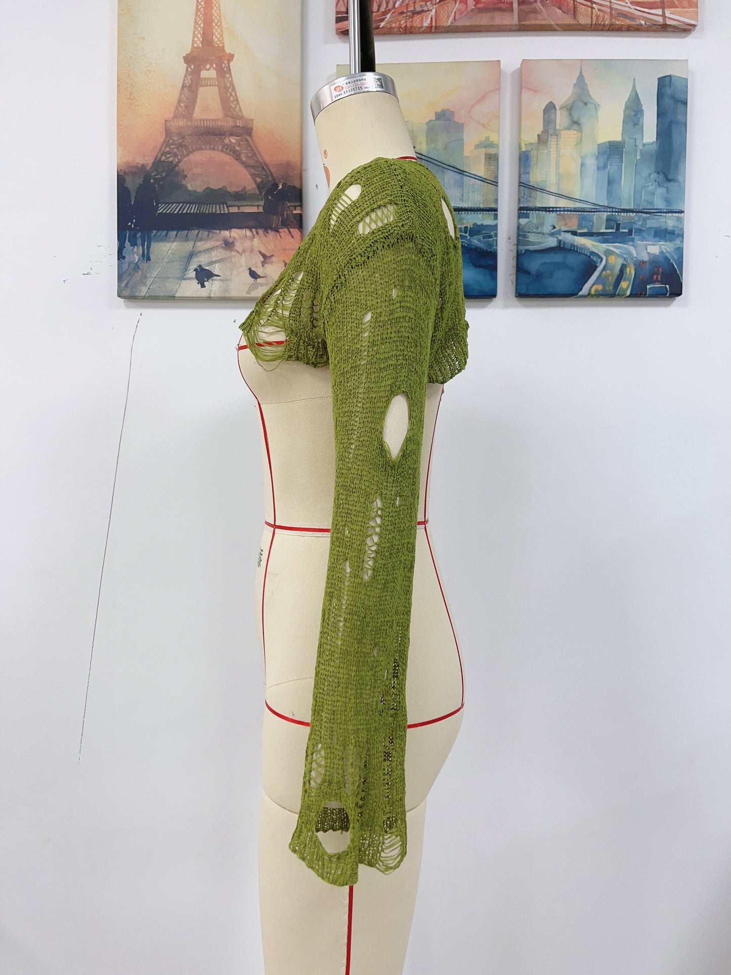 Spring Summer Beach Cover Up Solid Color Ultra Short Bell Sleeve Women Knitwear