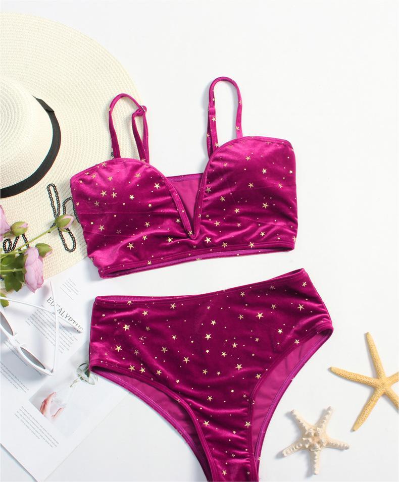 Swimsuit Women Summer Split High Waist Velvet Star Black Spring Swimsuit