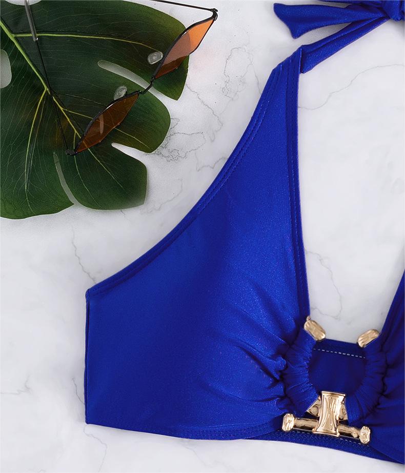 Sexy Split Swimsuit Metal Accessories Bikini Solid Color Tube Top High Waist Women Swimsuit