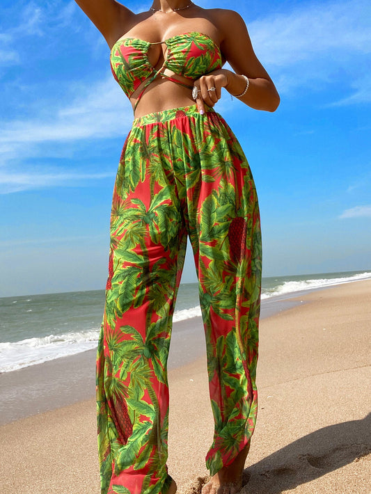 Swim Trunks Women Sexy Two Piece Sun Protection Swimsuit Bikini Three Piece Strap Trousers Swimming