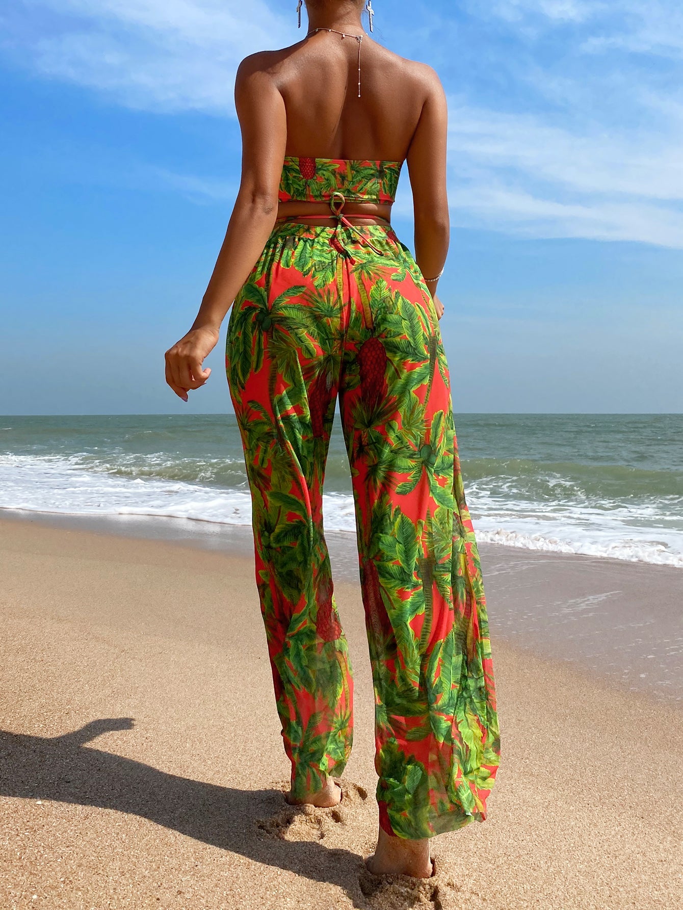 Swim Trunks Women Sexy Two Piece Sun Protection Swimsuit Bikini Three Piece Strap Trousers Swimming