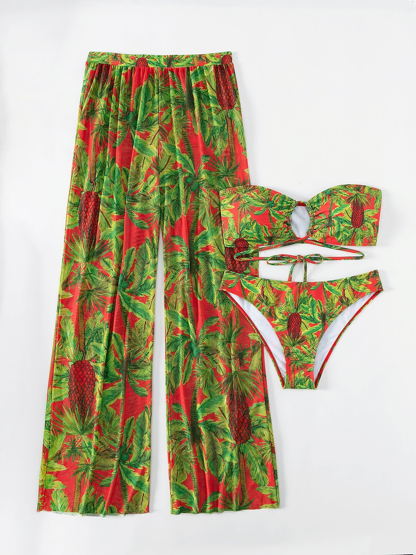 Swim Trunks Women Sexy Two Piece Sun Protection Swimsuit Bikini Three Piece Strap Trousers Swimming