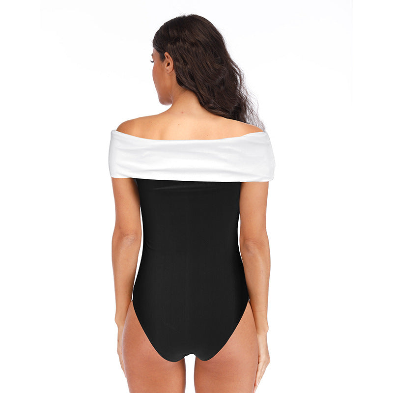 Solid Color Sexy Bandeau One Shoulder Sunscreen Beach Dress One Piece Ladies Two Piece Set Swimsuit