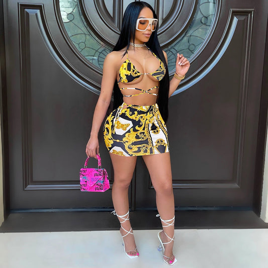 Women Clothing Spring Summer Color Pattern Printed Swimsuit Set