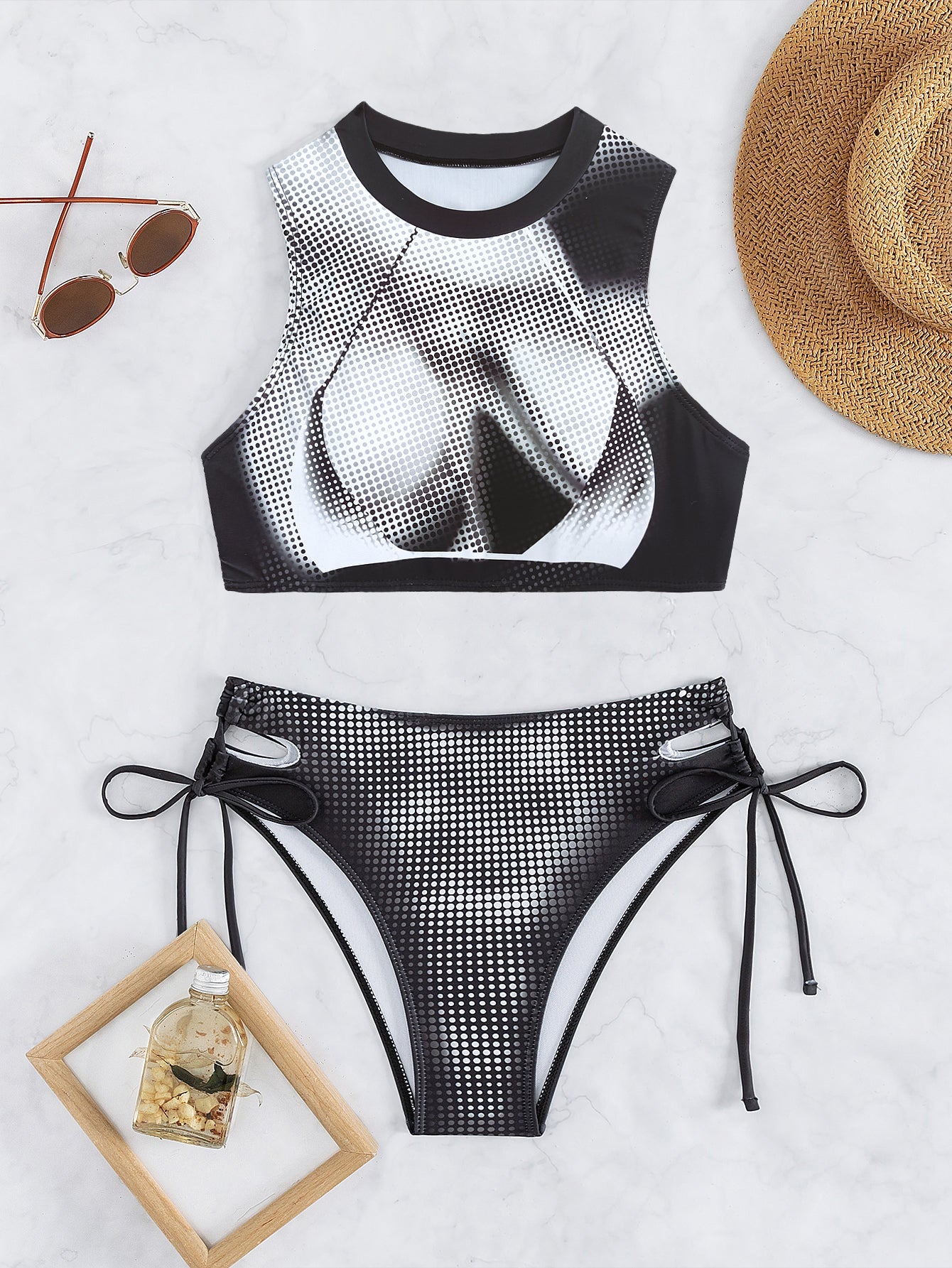 Bikini Sexy Swimsuit Women Split Bikini Black White Sports Swimsuit