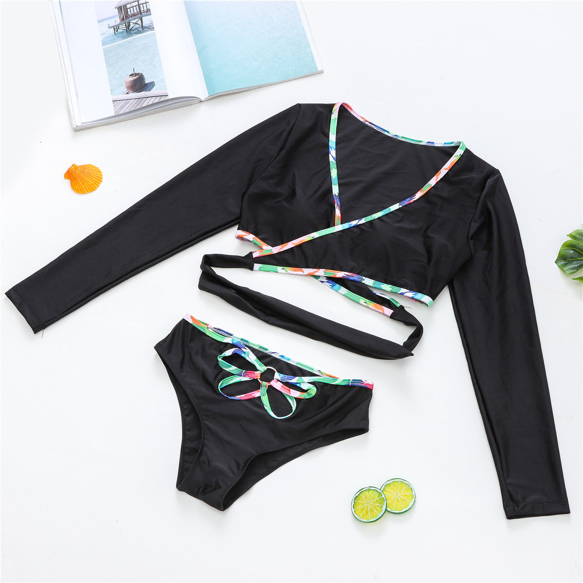 Long Sleeve Solid Color Sexy Swimsuit Bikini Swimsuit Women