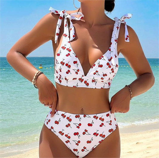 Bikini Sexy Fruit High Waist Bikini Bow Lace Up Swimsuit