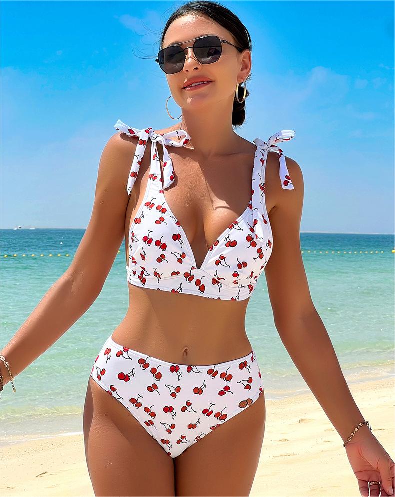 Bikini Sexy Fruit High Waist Bikini Bow Lace Up Swimsuit