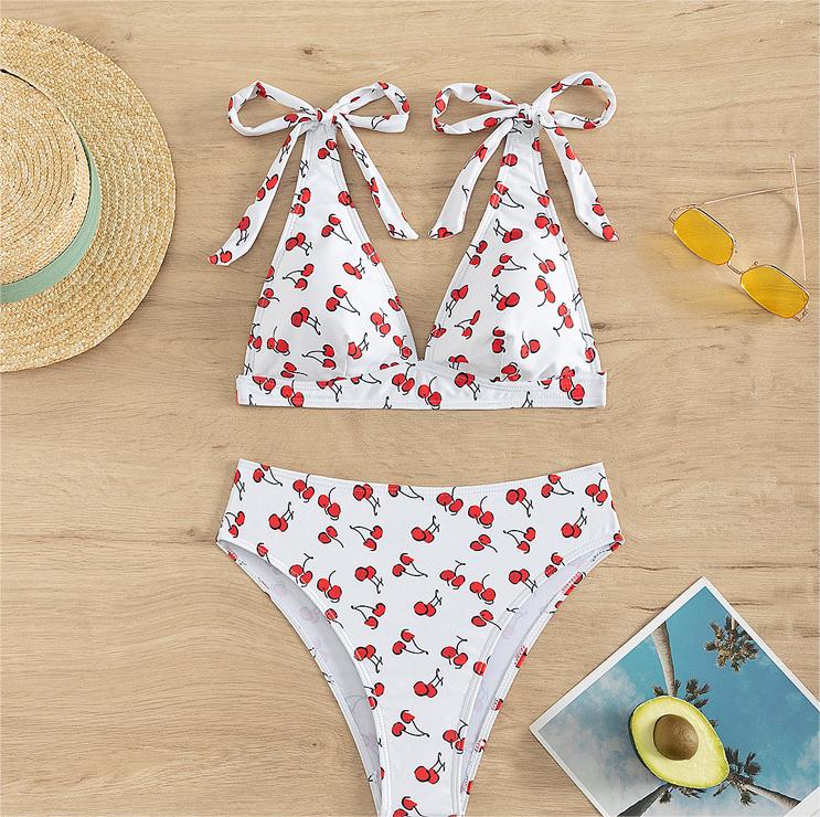 Bikini Sexy Fruit High Waist Bikini Bow Lace Up Swimsuit