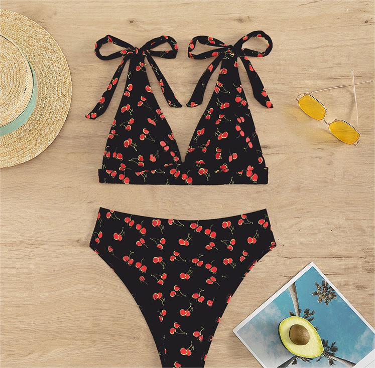 Bikini Sexy Fruit High Waist Bikini Bow Lace Up Swimsuit