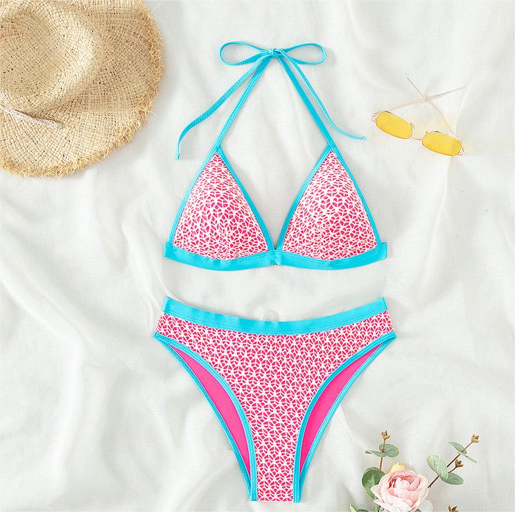 Bikini Sexy Bikini Swimsuit Women Contrast Color Halter Mesh Swimsuit