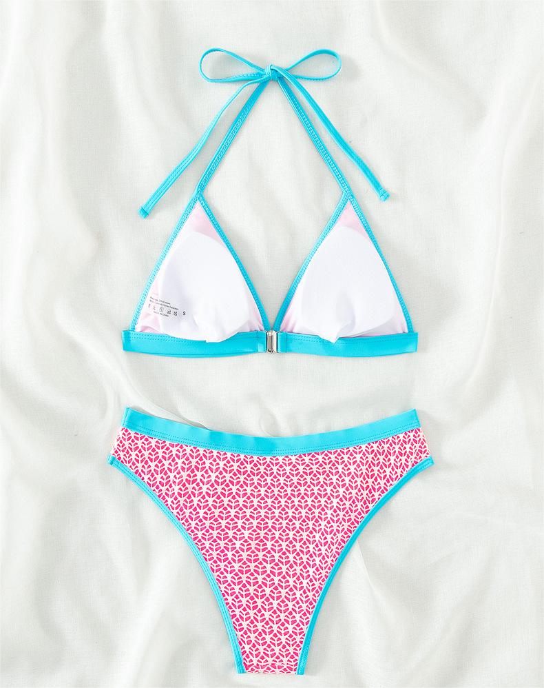 Bikini Sexy Bikini Swimsuit Women Contrast Color Halter Mesh Swimsuit