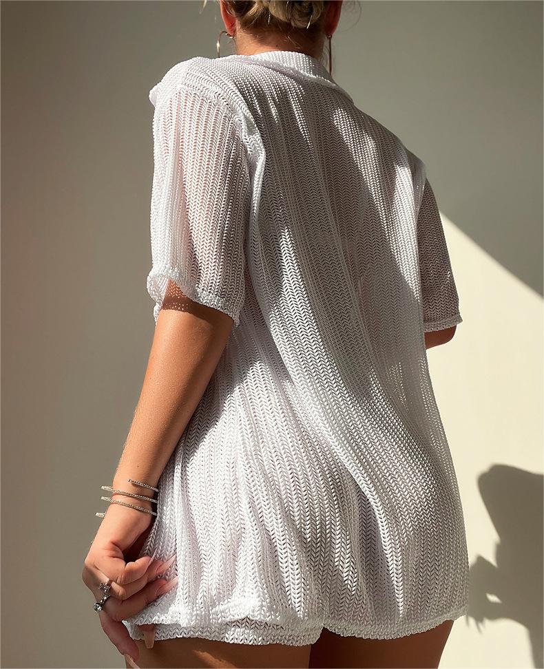 Black Cutout Blouse Split Boxers Bikini Beachwear Women Blouse Swimsuit