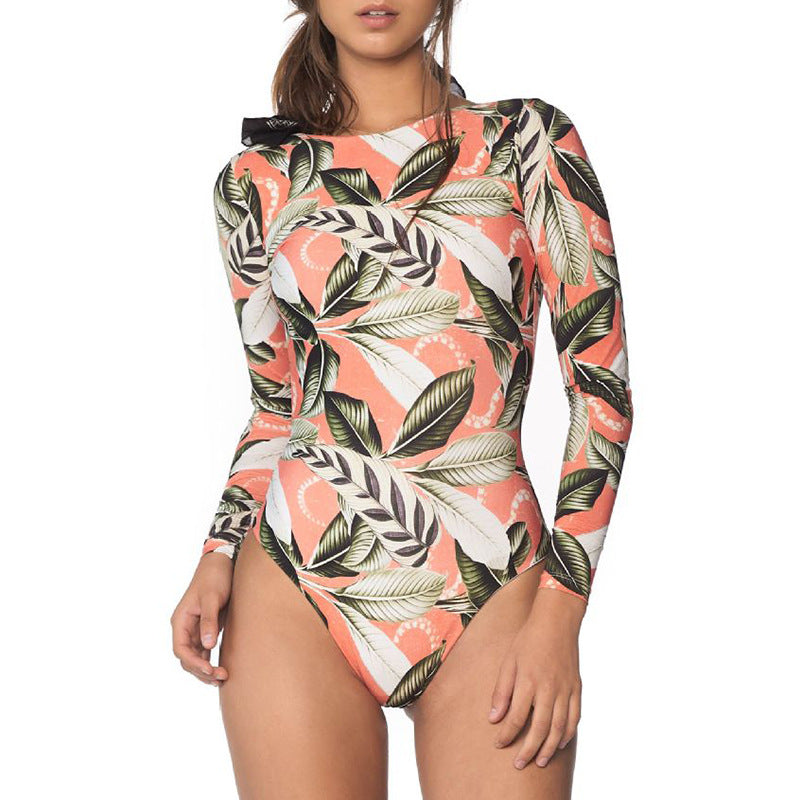 One Piece Swimsuit Women Sexy Backless Diving Suit Leaf Printed Swimsuit