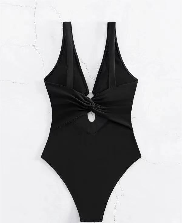 Popular Siamese Triangle Women Swimsuit Sexy Solid Color Hollow Out Cutout