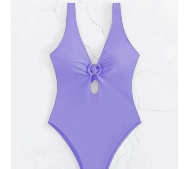 Popular Siamese Triangle Women Swimsuit Sexy Solid Color Hollow Out Cutout