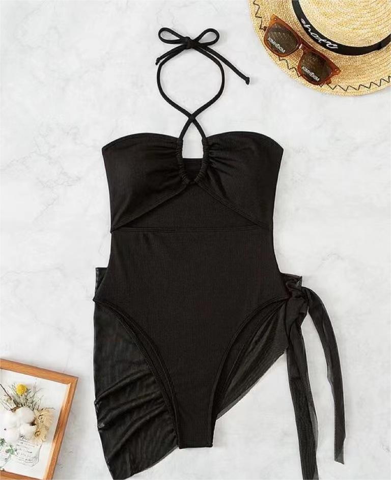 Sexy Triangle One Piece Bikini Bikini Small Pit Mesh Skirt Two Piece Women Swimsuit