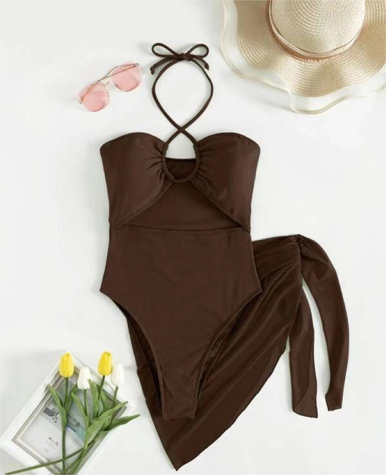 Sexy Triangle One Piece Bikini Bikini Small Pit Mesh Skirt Two Piece Women Swimsuit