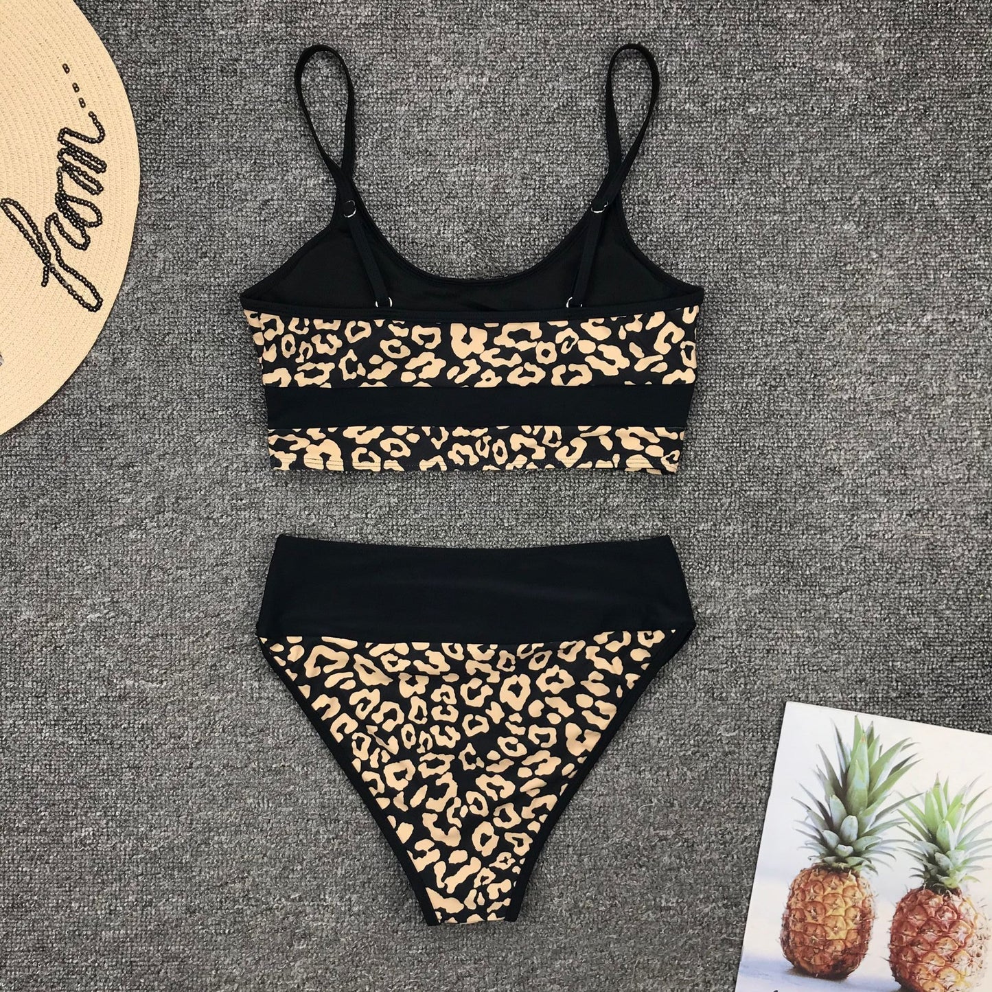Women Split Swimsuit Sexy Leopard Splicing High Waist Bikini