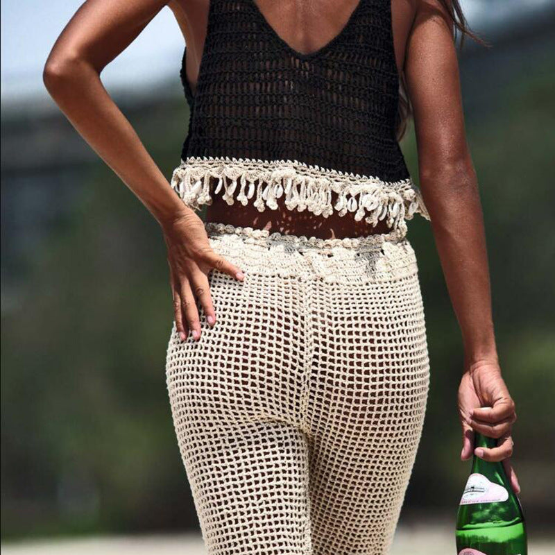 Sexy Hollow Out Cutout Shell Bikini Top Hand Crochet Female Sun Protective Blouse