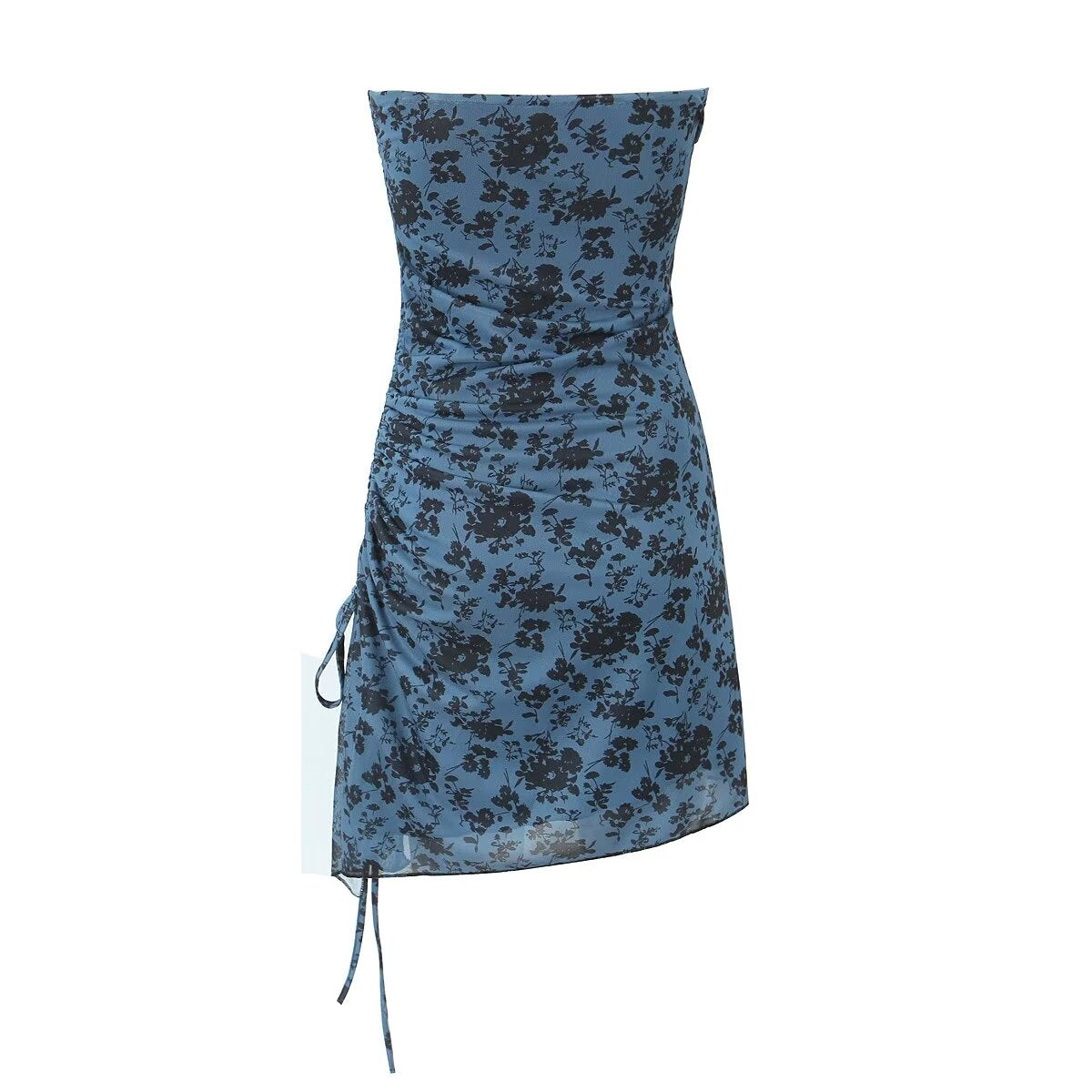 Women Pleated Sexy Mesh Floral Print Dress