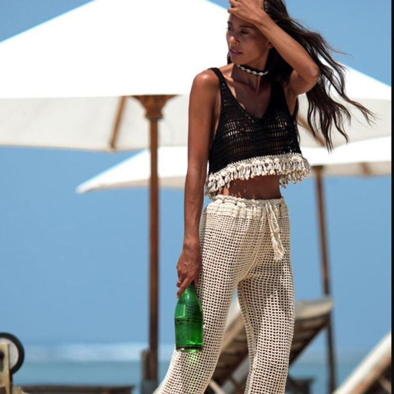 Sexy Hollow Out Cutout Shell Bikini Top Hand Crochet Female Sun Protective Blouse