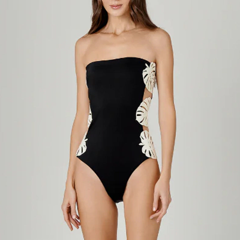 Sexy Cutout Leaf Decoration One Piece Swimsuit Women