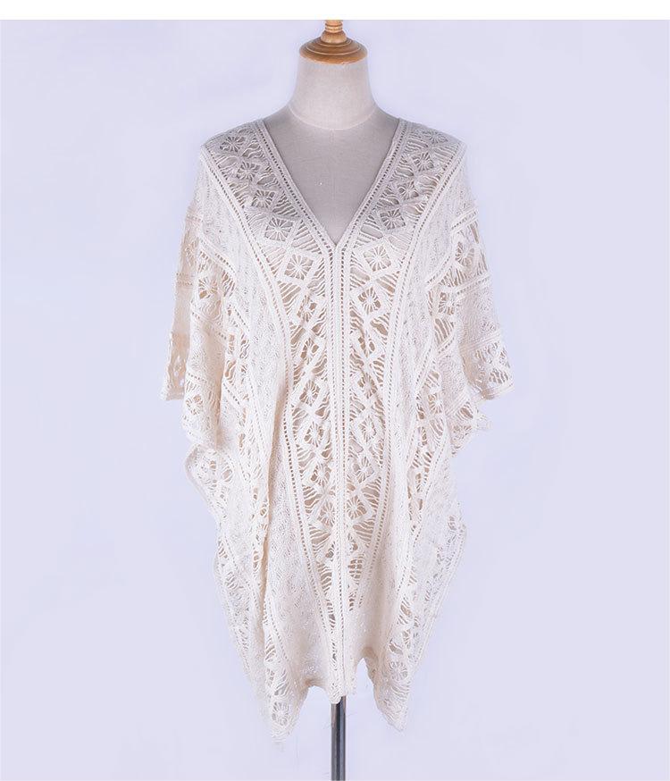 Cotton Hollow Out Cutout Sweater Spring Vacation Loose Bikini Cover Up Swimsuit Blouse Beach Sun Protection Clothing Crochet hook