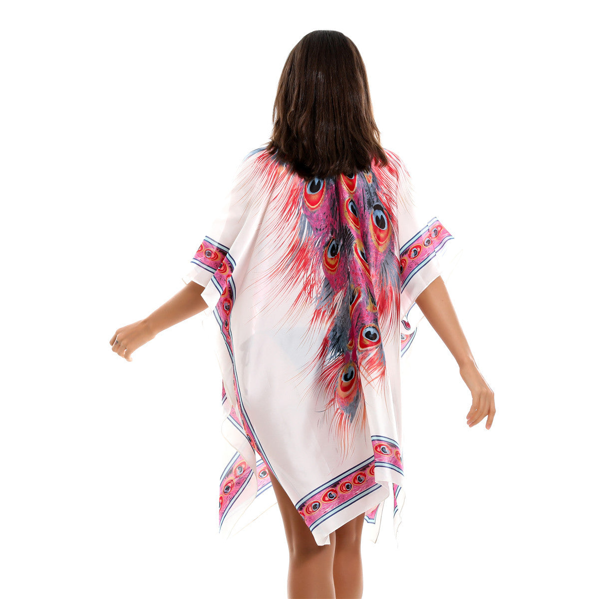 Spring Summer All Match Feather Pattern Bikini Sun Protective Blouse Swimwear Cover up