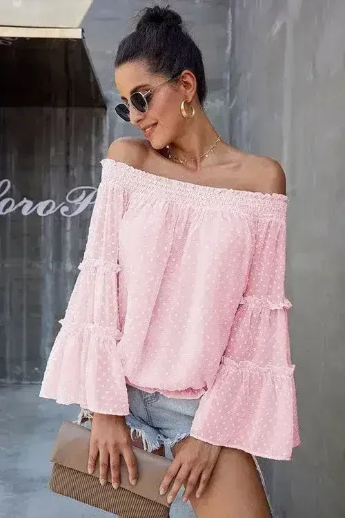 Pink Swiss Dot Off The Shoulder Top | Femstylo