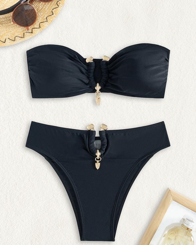 Solid Color Tube Top Bikini Sexy Split Swimsuit Set Women Bikini Swimsuit