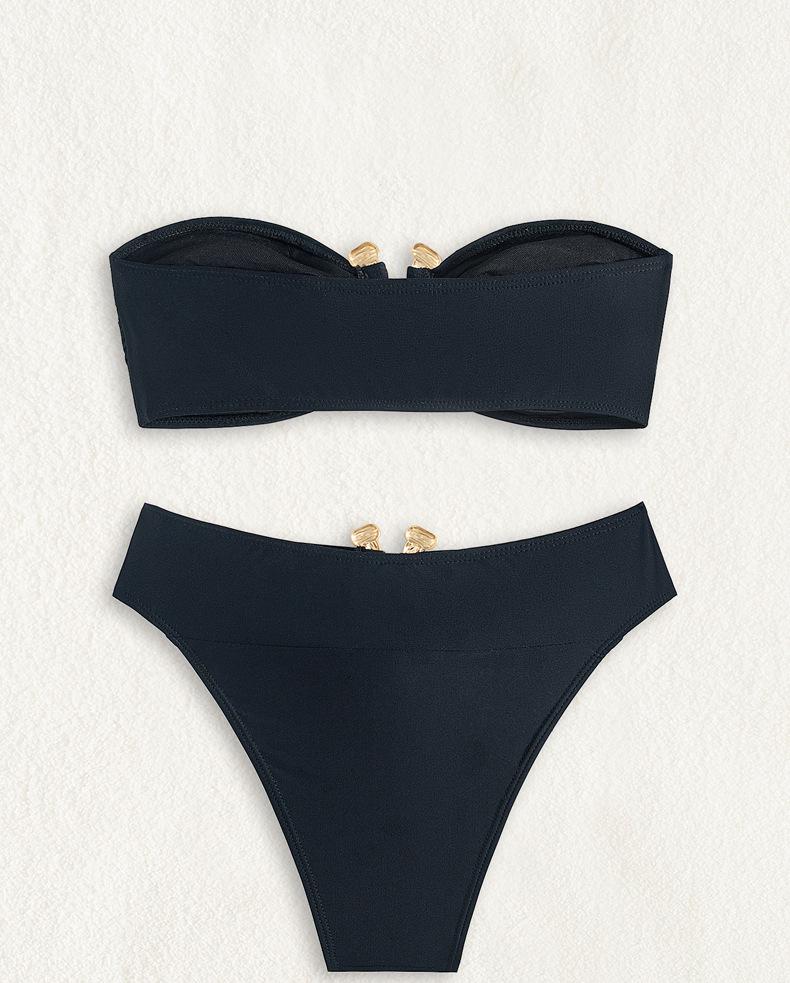 Solid Color Tube Top Bikini Sexy Split Swimsuit Set Women Bikini Swimsuit