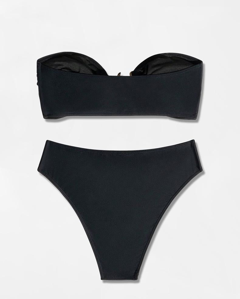 Bikini Swimsuit Split Tube Top Solid Color Bikini High Waist Sexy Swimsuit