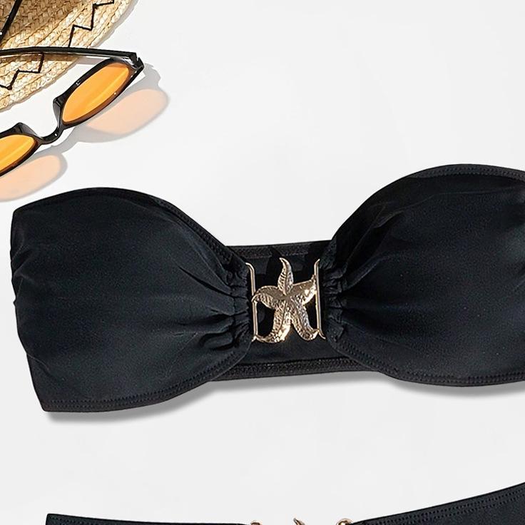 Bikini Swimsuit Split Tube Top Solid Color Bikini High Waist Sexy Swimsuit