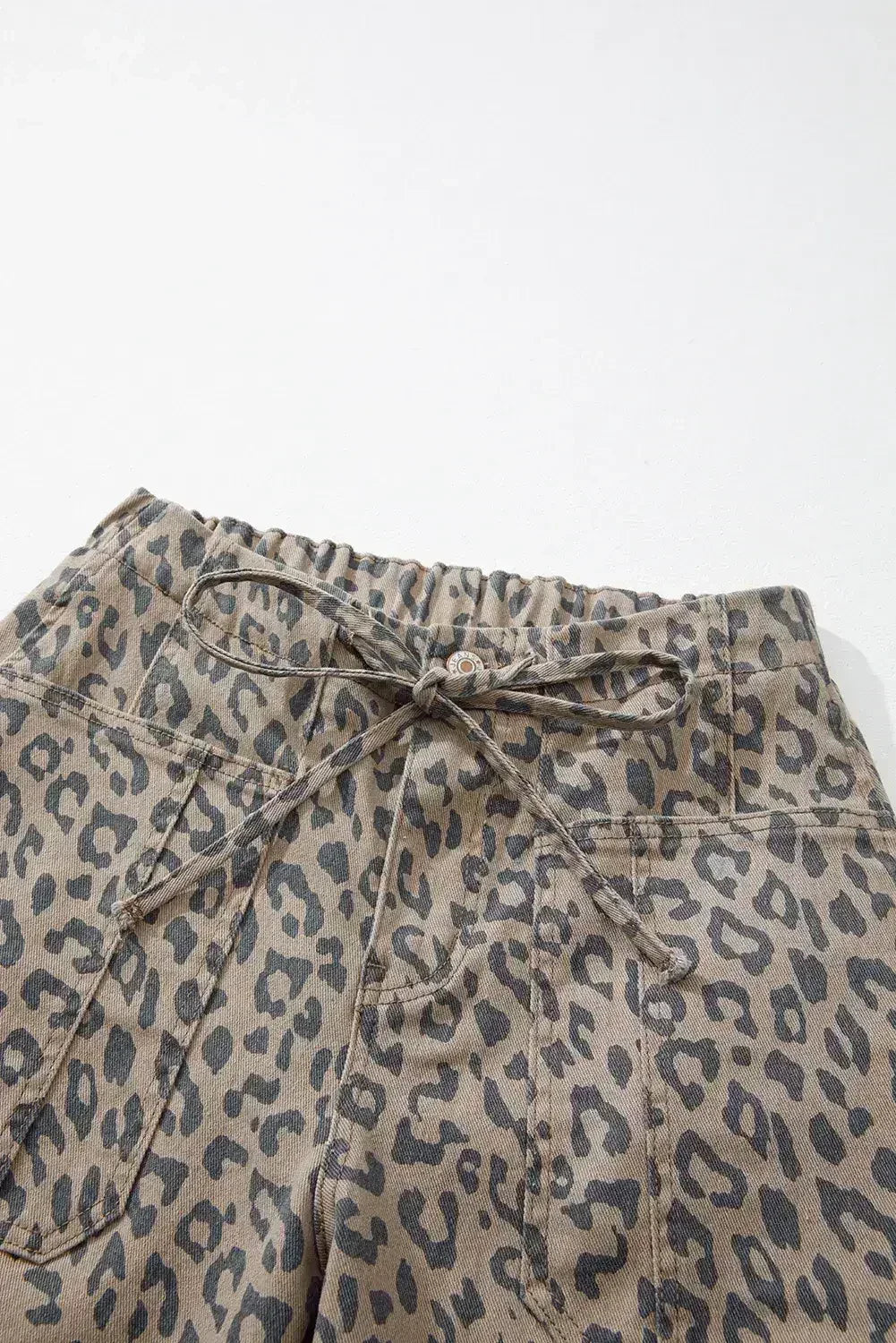 Blue Leopard Print Drawstring Waist Pocketed Wide Leg Jeans