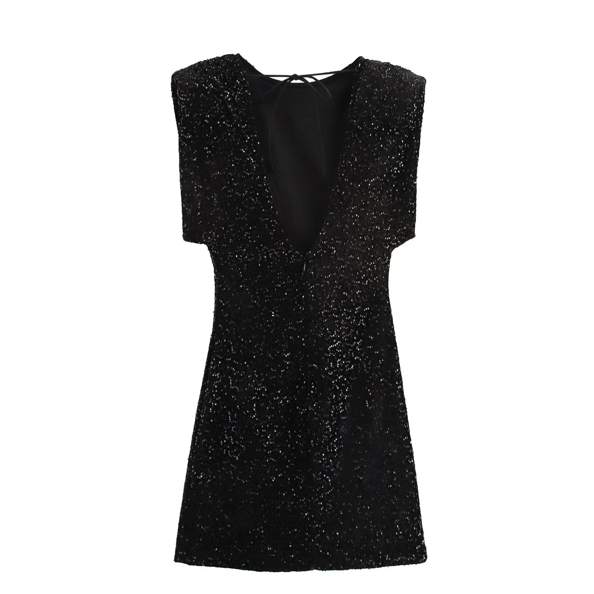 Winter Women Clothing Velvet Texture Sleeveless Back V neck Hip Dress