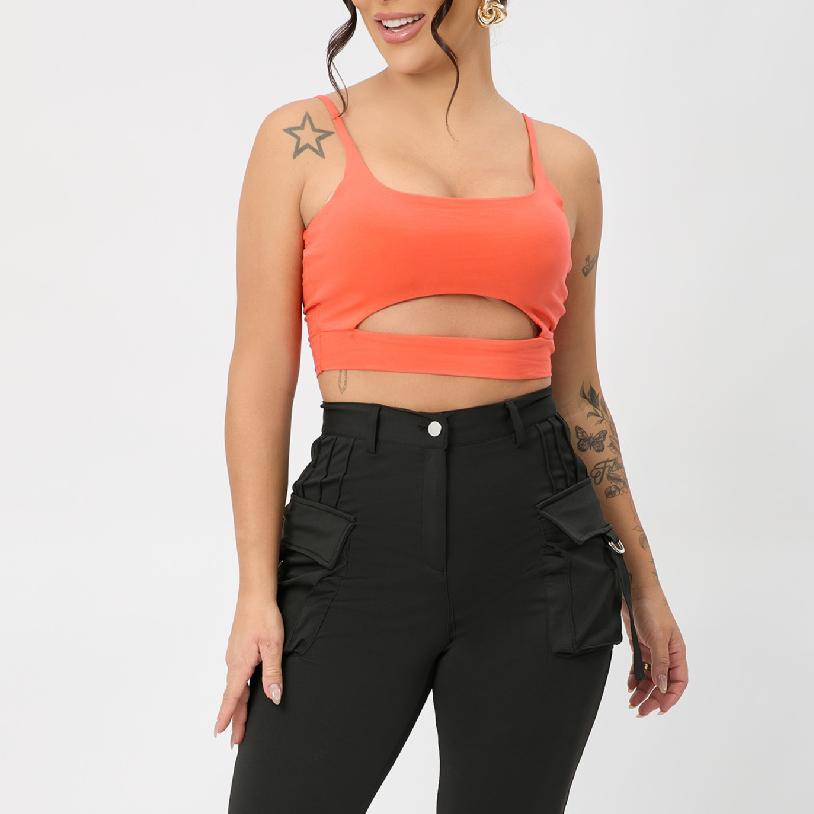 Multi Color Camisole Sports Slim Fitting Hollow Out Cutout Adjustable Buckle Top for Women