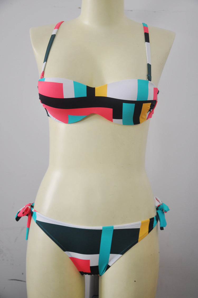 Gathering Swimwear Sexy Bikini Swimsuit Color Block Smart Sexy Underwire Bikini