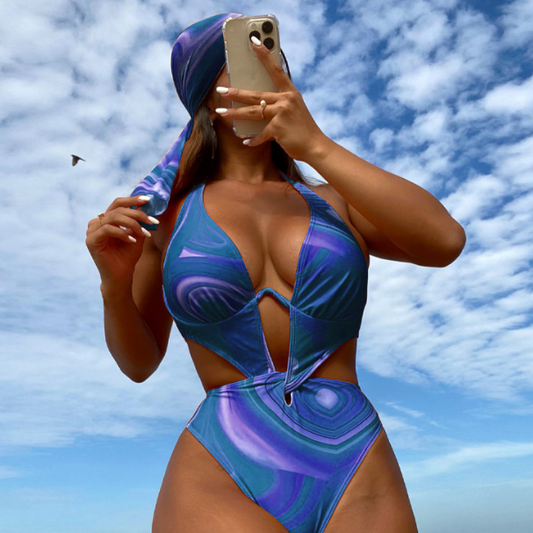 Women One Piece Swimming Two Piece Sets Sexy Steel Bracket Gather Backless Bikini