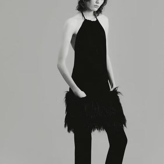 Women French Simple Fur Making Effect Dress