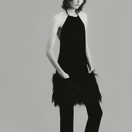 Women French Simple Fur Making Effect Dress