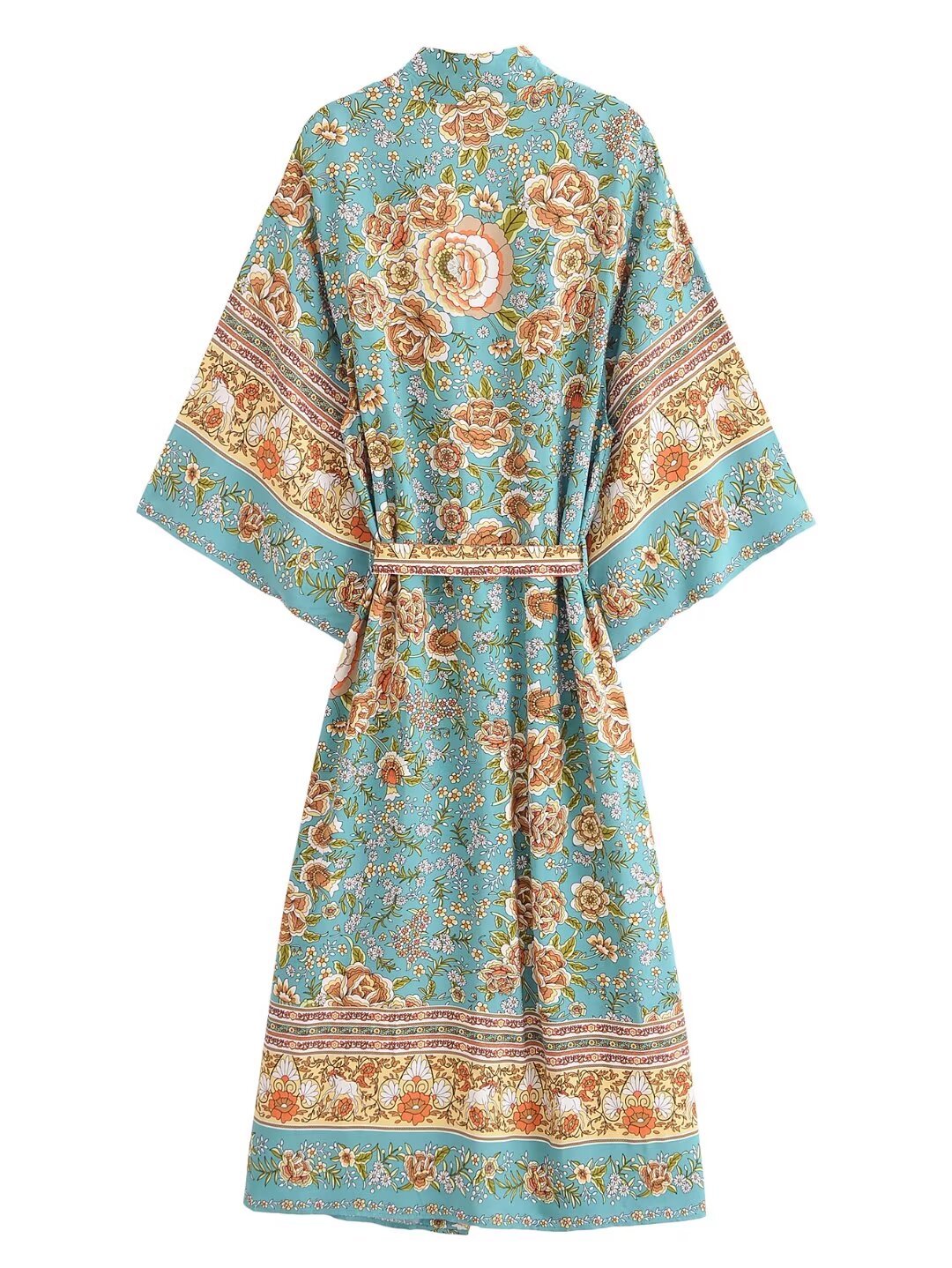 Autumn Women Rayon Positioning Floral Belt Long Kimono Cardigan