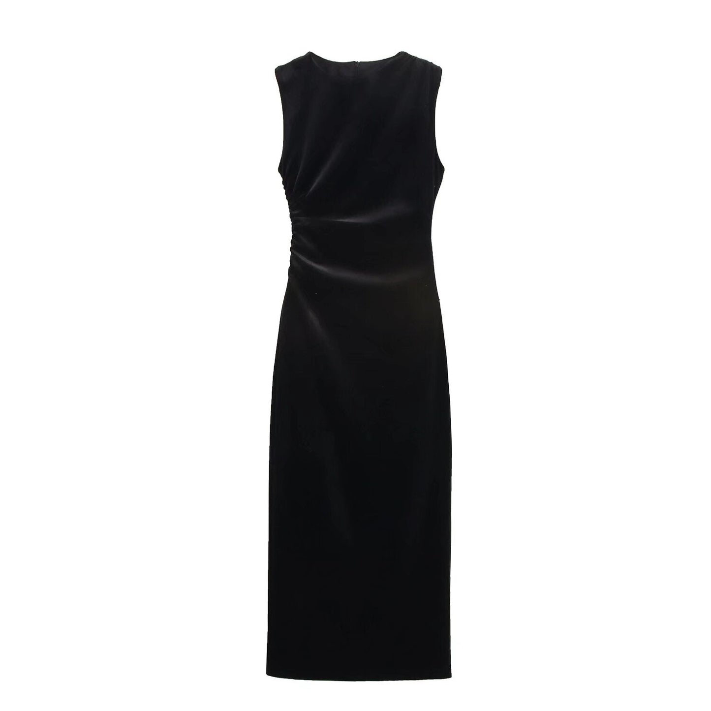 Spring Women Elegant Velvet Texture Pleated Midi Dress